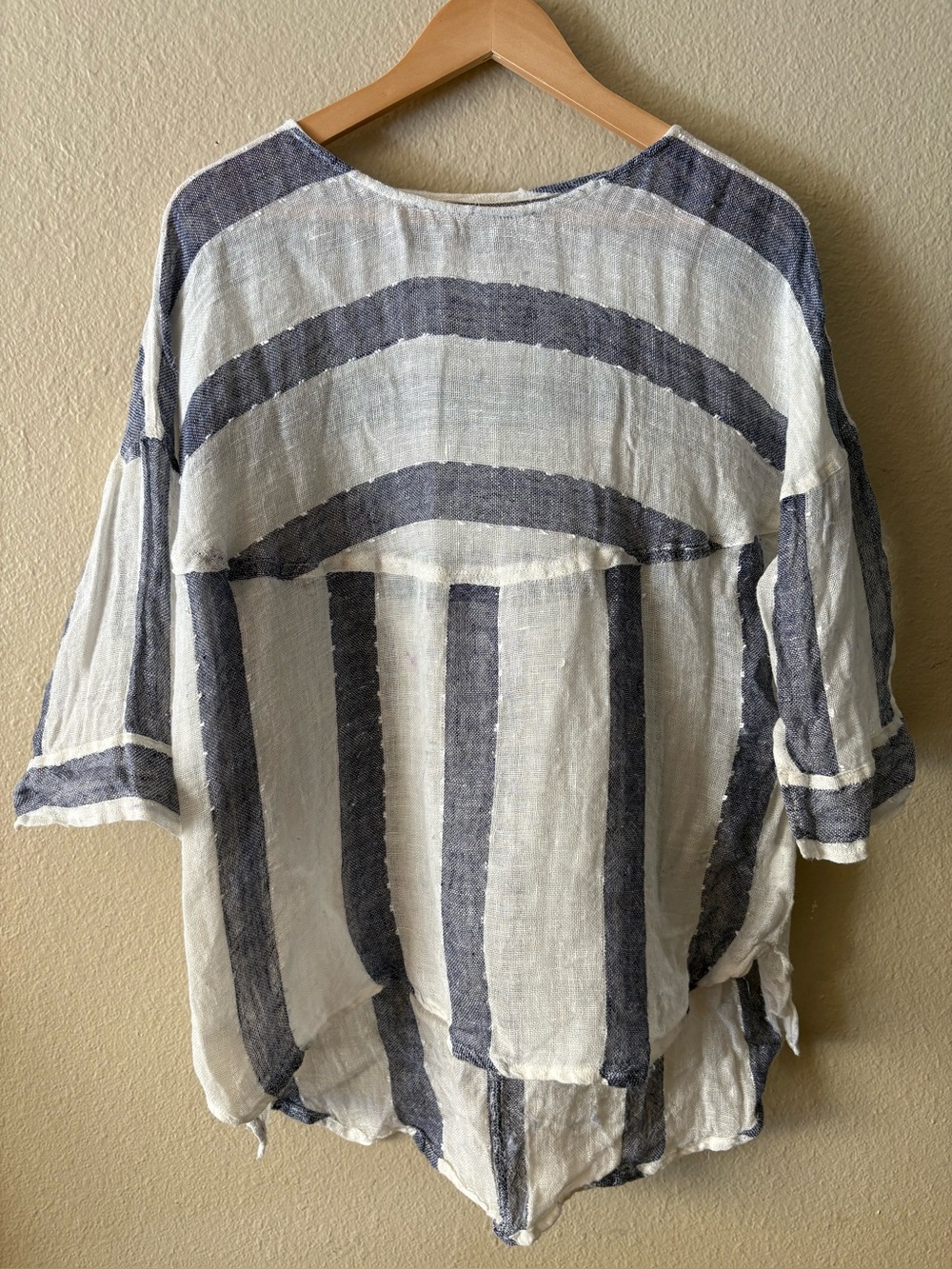 Namsar 100% Linen Striped High-Low Tunic Blouse White Navy S/M